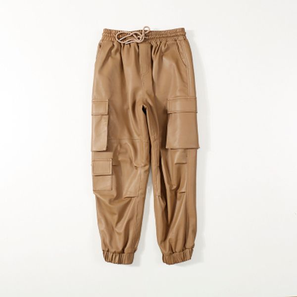 

2020 women new fashion genuine real sheep leather pants c22, Black;white