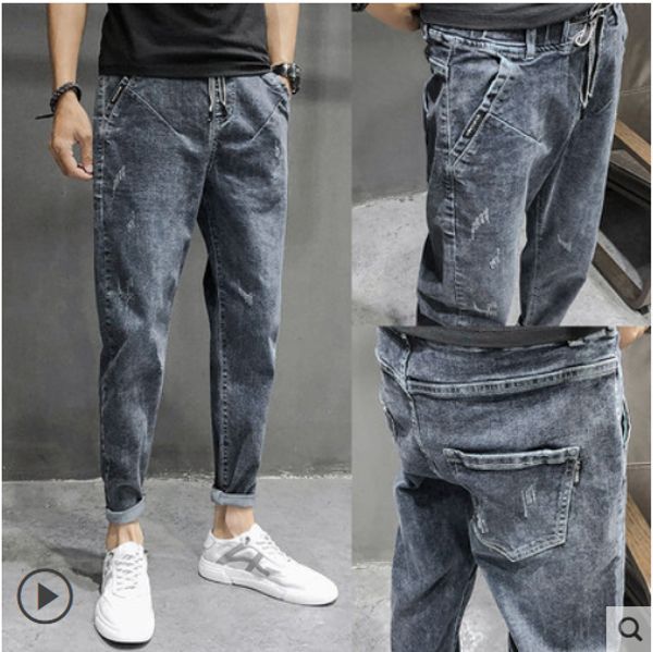 

black han edition tide joker men jeans men loose feet leisure trousers, Blue