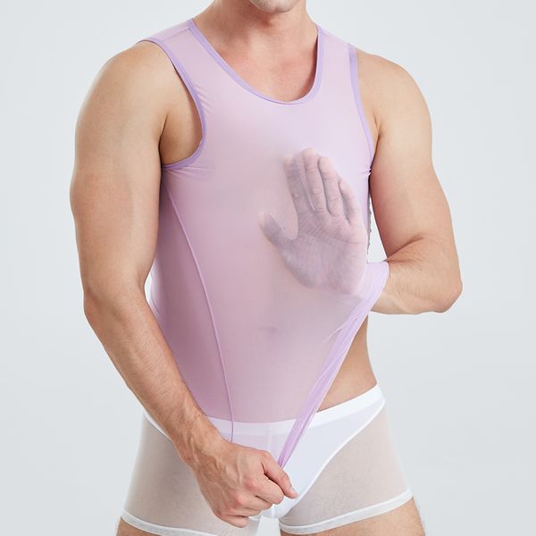 

men undershirts mesh transparent breathable muscle shapers fitness vest loose casual sleepwear male see through tanks, Black;brown