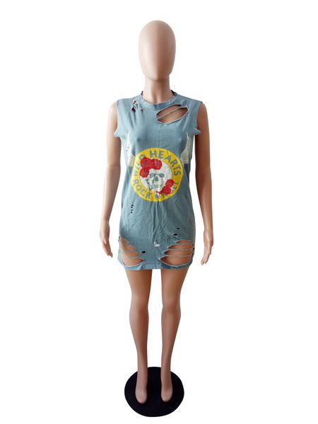 

halloween women light blue dress summer tank dresses denim blue holes designer clothes dress, Black;gray
