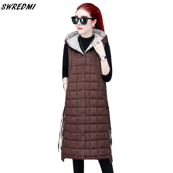 

swredmi hooded long waistcoat winter women vest thick warm jacket coat outwear coffee clothing m-2xl ins vests autumn and winter, Black;white