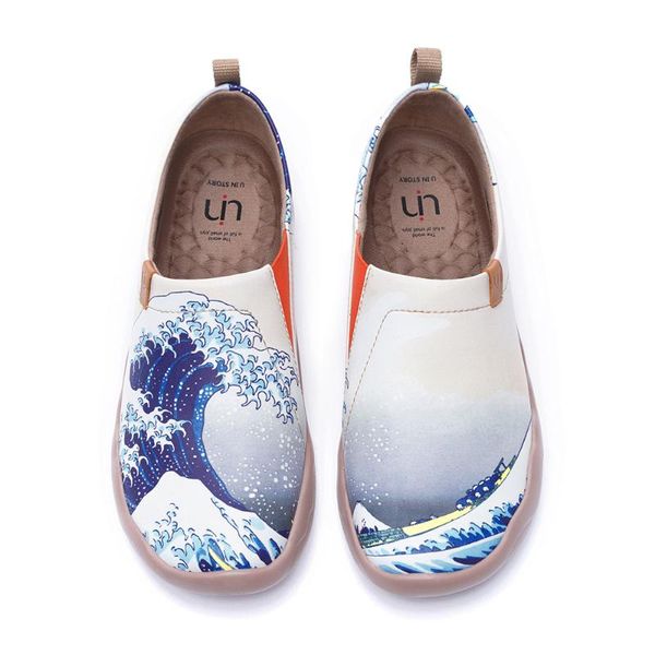 

uin great wave off kanagawa design women casual shoes slip-on loafers comfort walking shoes ladies fashion flats, Black
