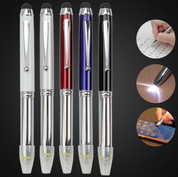 

multi-function capacitive pen with led flashlight ballpoint ink pen 3-in-1 stylus pens for touchscreen devices tablets ipads iphones, Blue;orange