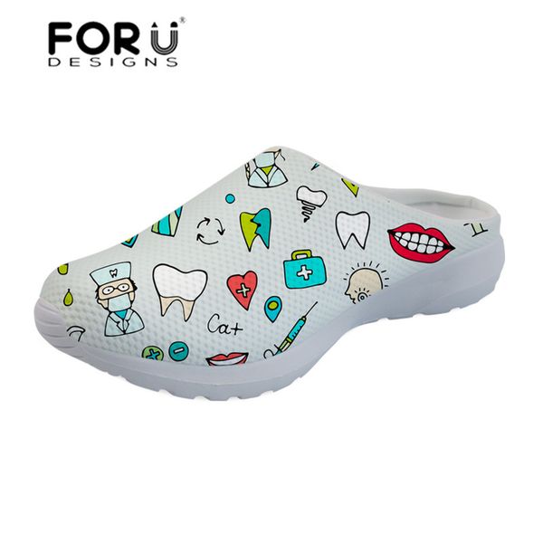 

forudesigns sandals women cute cartoon print slippers ladies slip-on mesh slipper for females dentist pattern summer shoes, Black