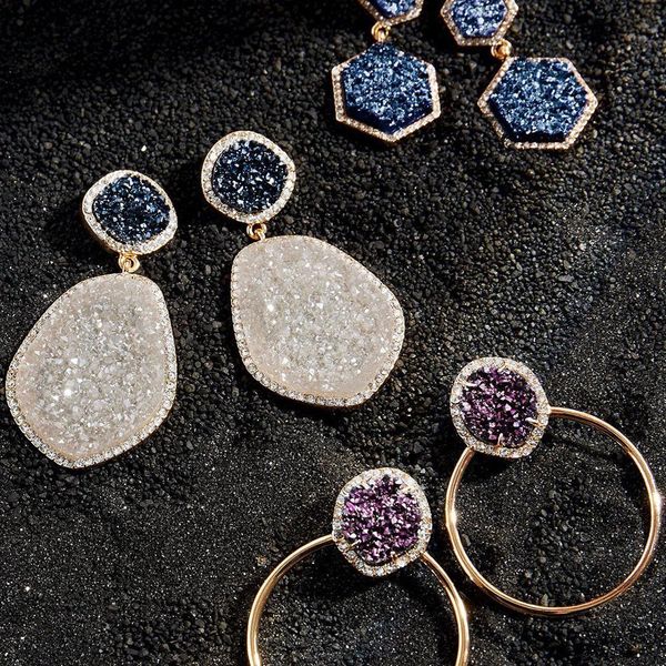 

ba fashion cz ashara druzy dangle earrings for women statement crystal geometric drop earrings christmas gift jewelry wholesale, Silver