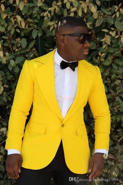 Yüksek Kaliteli Sarı Damat smokin Groomsmen Notch Yaka Sağdıç Blazer Erkek Düğün Suit (Ceket + Pantolon + Kravat) H: 808