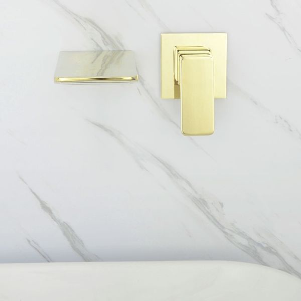 

Rose Gold and Golden Brass Wall Mounted Bathroom Basin Faucet Cold And Hot Washbasin Waterfall Tap