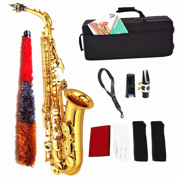 Альт-Саксофон-E Down Brass Gold Paint Sax Beginners Kit, Мундштук, Шейный Ремень, Стержень Для Чистки Ткани, Перчатки, Жесткий Чехол Для Переноски