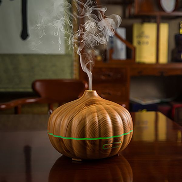

new 500ml aroma essential oil diffuser ultrasonic air humidifier freshener wood grain pumpkin 7 colors changing led light for office home