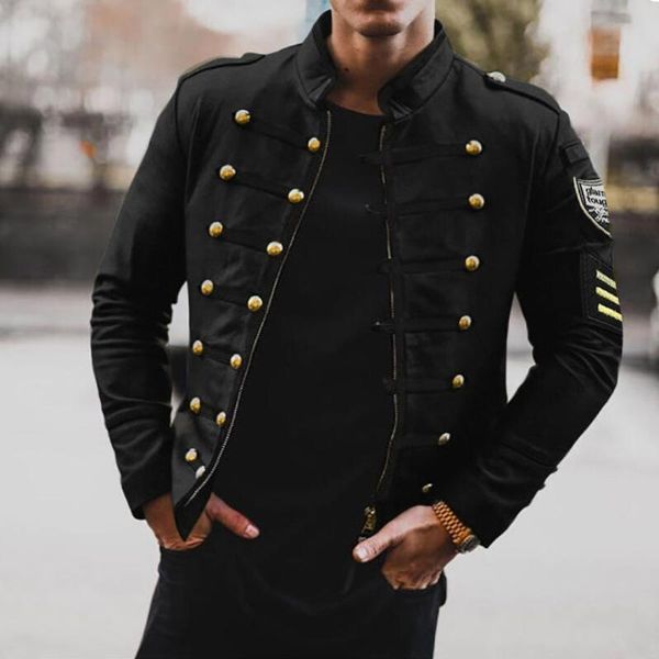 

men jacket buttoned collar jackets parka middle ages black zip men warm slim coats casual windbreaker jackets clothes, Black;brown