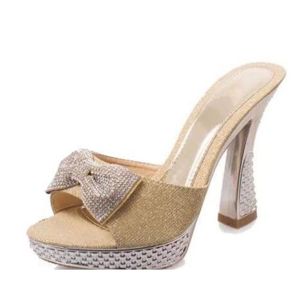 

2017 chun xia female waterproof table 11 cm bowknot fish mouth high-heeled wedge slippers sandals thick with women's shoes, Black