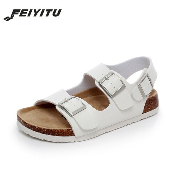 

feiyitu new summer beach cork sandals flat with casual men double buckle sandalias valentine shoe 35-44 black white brown beige