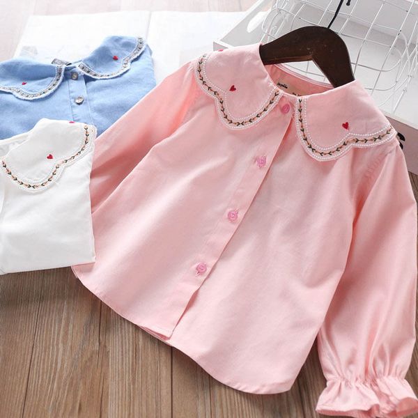 

shirts spring embroidered love petal collar baby jeans shirt children's blouse wholesale, White;black