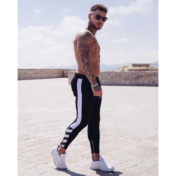 

males sports sweat pants fitness running entrenamiento pantalones deportivos pantalones transpirables slim beam zip guard pants 2020winter, Black
