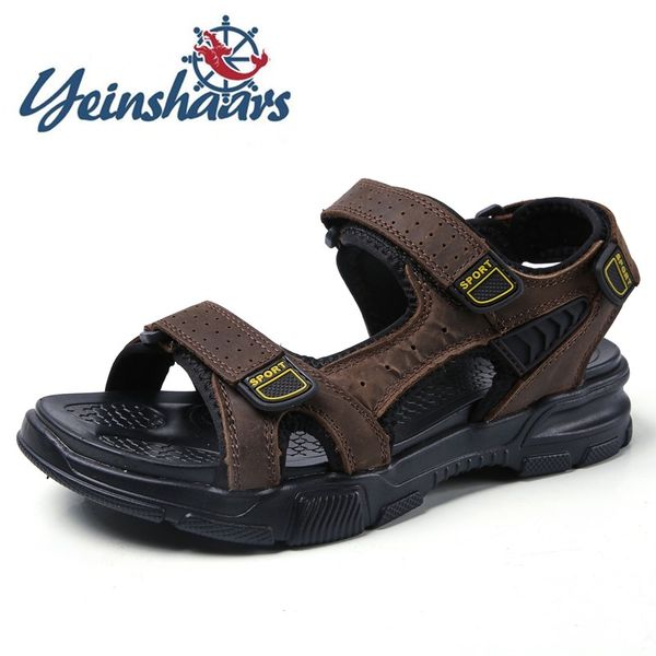 

sandal shoes men summer genuine leather fashion outdoor shoes flats casual beach sport sandals plus size, Black