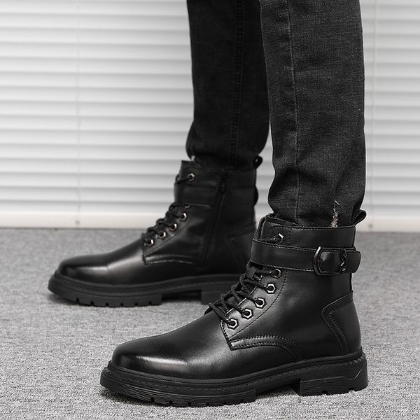

men casual high boots genuine leather shoes outdoors cowboy tooling boot erkek bot zapatos de hombre bota masculina, Black