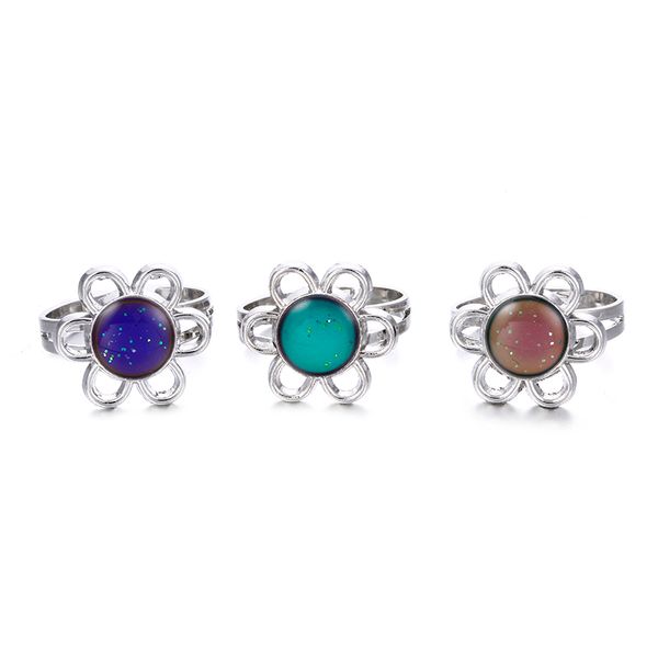 

wholesale 50pcs/lot sun flower mood rings sunflower emotion temperature changeable adjustable finger ring band gift mr126