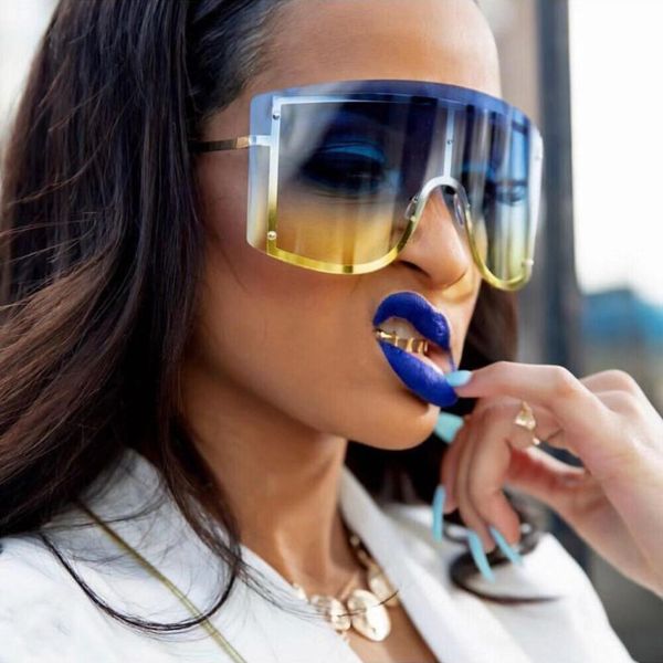 

fashion oversized blue yellow gradient sunglasses women 2019 luxulry brand designer red rimless metal female sun glasses shades, White;black