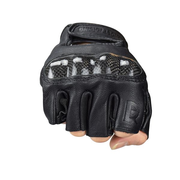 

spring summer new antique cowhide semi finger carbon fiber leather motorcycle gloves locomotive gloves, Black