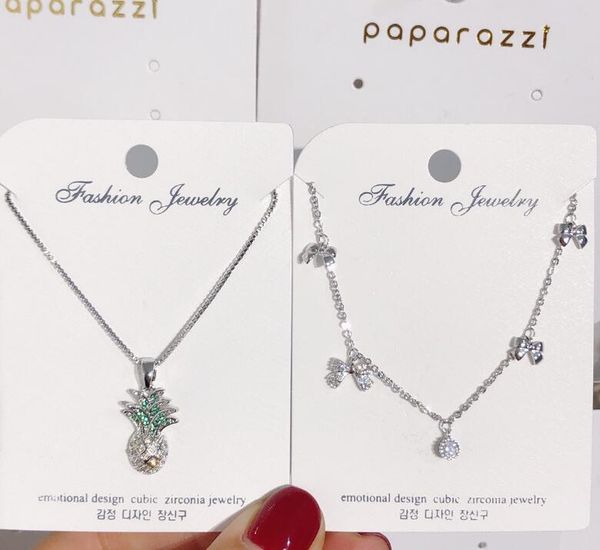 

bow tie women's sweet pineapple necklace women chic rhinestone neck accessories, Silver