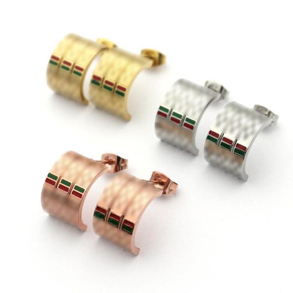 

2020 designer accessories wholesale g-letter lattice cylinder red and green drop oil earrings 18k gold earrings, Golden;silver