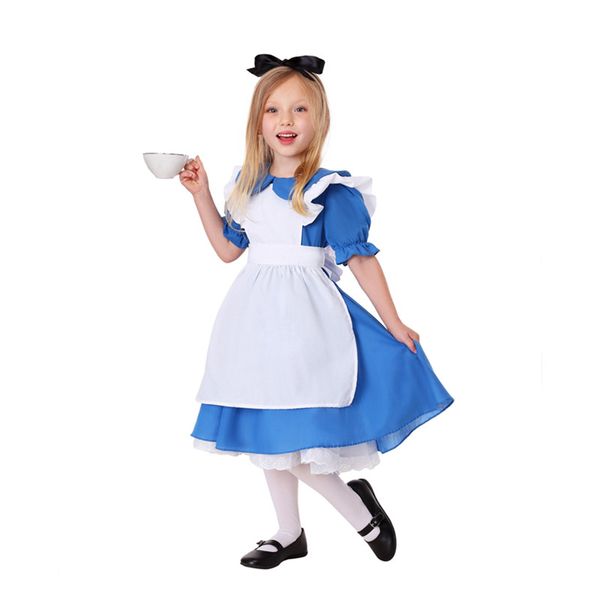 

kid alice in wonderland lolita maid cosplay dress children's day party fancy costume, Blue