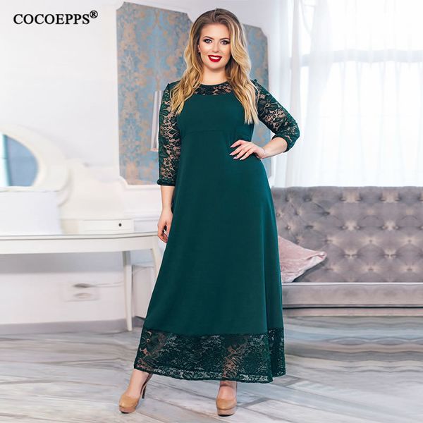 

5xl 6xl 2019 new patchwork loose long dress maxi autumn winter big sizes women dress plus size long sleeve o-neck casual dresses, Black;gray
