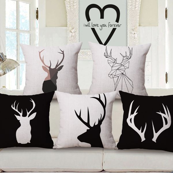 

modern black and white animal hold cotton pillow case automobile deer head cushion come picture customized back cushion