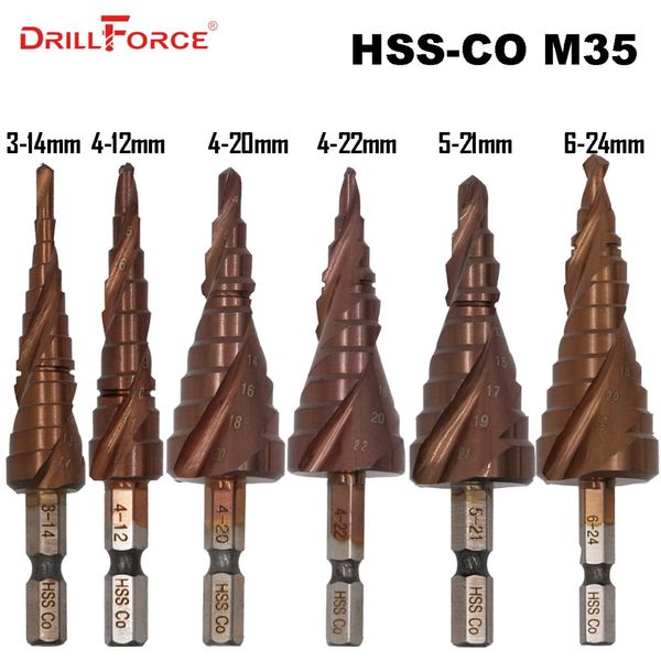 

hss m35 5% cobalt step drill bit hssco high speed steel cone hex shank metal drill bits tool set hole cutter for stainless steel