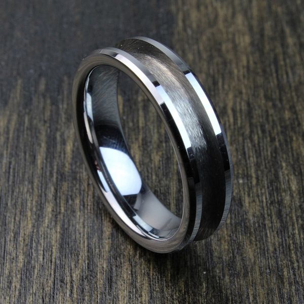 

6mm Women's Tungsten Ring Blank for Inlay DIY Jewelry Comfort Fit Beveled Edges Recessed Center Grooved