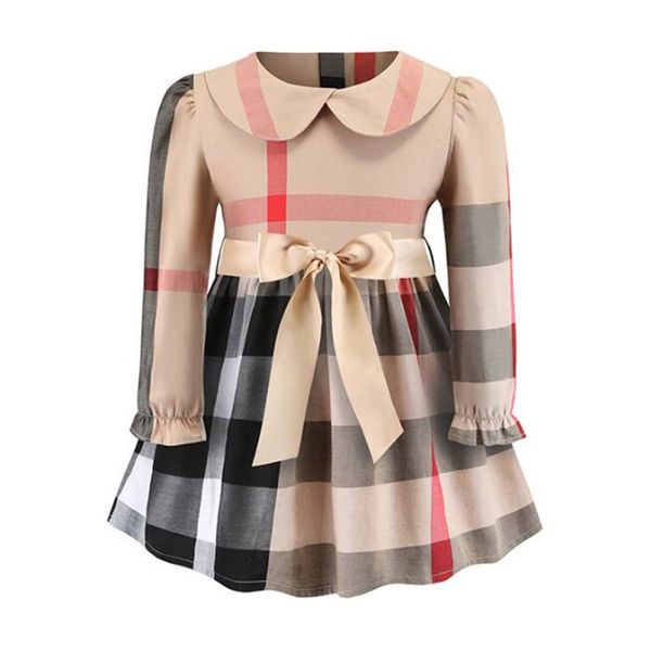 

Plaid dre new tyle pring girl lapel european and american wind long leeve cotton baby kid flower collar ca ual dre