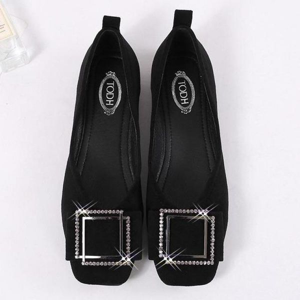 

suede women ballet flats shoes lady slip on loafers crystal woman shallow boat shoes spring summer casual female footwear new, Black