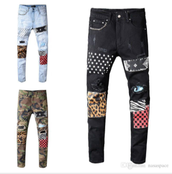 

luxury jeans classic hip hop pants designer jeans distressed ripped biker jean slim fit motorcycle denim jeans, Blue