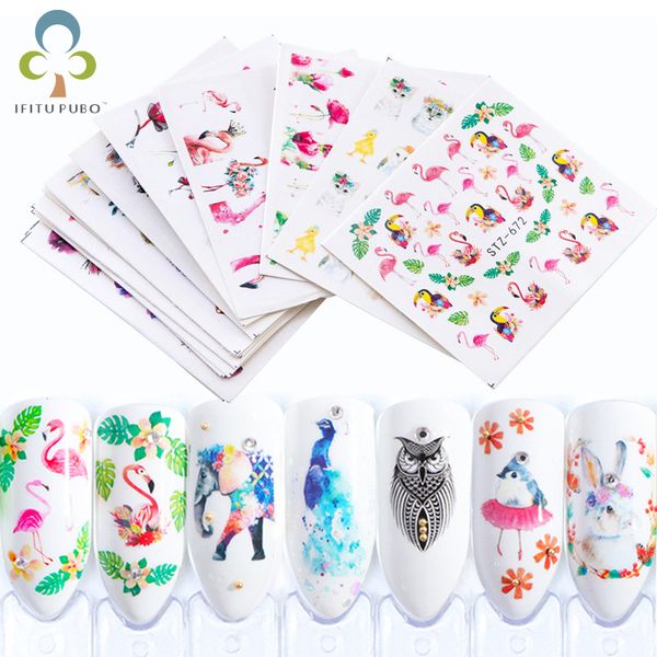 

11pcs nail sticker art decoration slider flamingo owl animal adhesive design water decal manicure lacquer accessoires gyh, Black