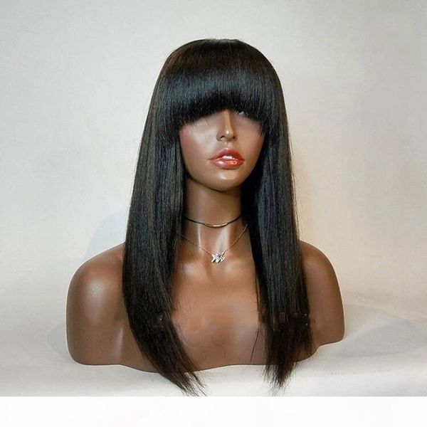 

синтетический парик фронта шнурка с банг glueless long black straight высокой температуры синтетического волокна волос парики шнурка для чер