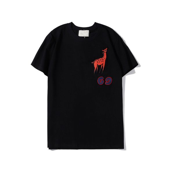 

Mens Designer T Shirts New Fashion Brand Fawn Embroidery Tops Sports Casual Leisure Luxury Shirts Summer Black White S-XXL