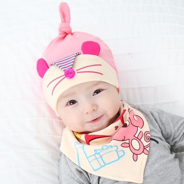 

новый прекрасный животных малыш ребенок детские мальчики сна hat cap + слюна полотенце треугольник платок набор 2pcs высокого качества, Yellow