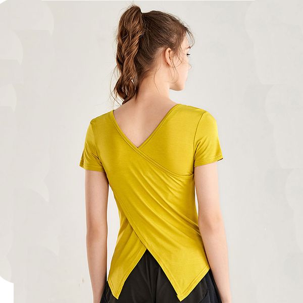 

summer thin yoga shirt female exercise vest sportswear backless lightweight short sleeve shirt sports gym clothes wear on b, White;red