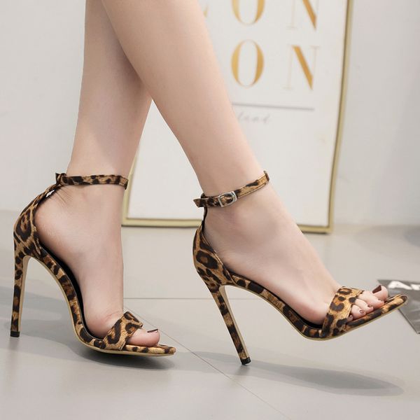 

2020 wind leopard print women's sandals with toes 41 high-heeled women's shoes, Black