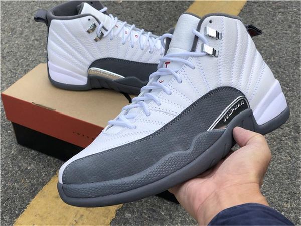 

authentic air high 12 dark grey retro white gym red basketball shoes for mens real carbon fiber 130690-160 sneakers with original box