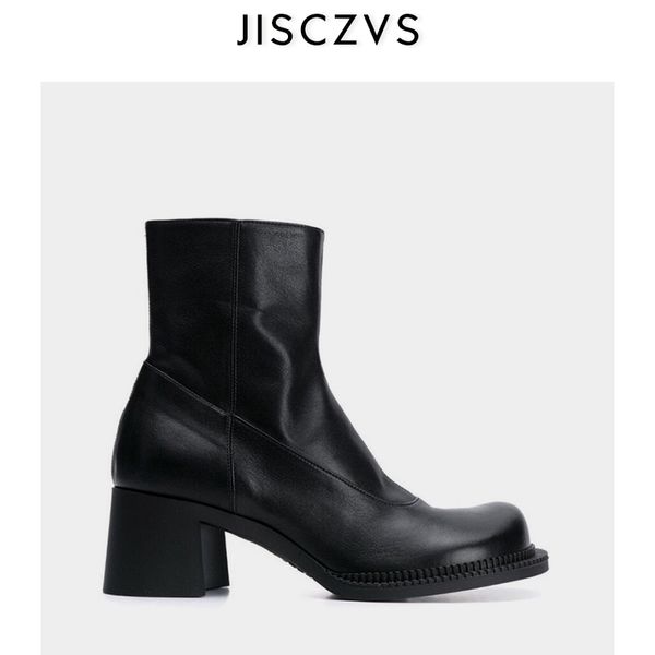 

2020 woman chunky heels motorcycle boots pu leather high heel ankle boots women fashion women round toe punk, Black