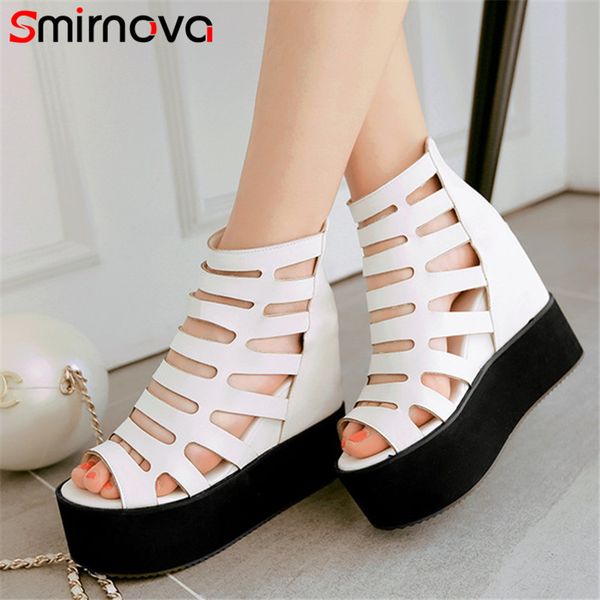

smirnova 2020 gladiator sandals women wedges platform shoes hollow out zip summer punk fashion casual shoes ladies, Black