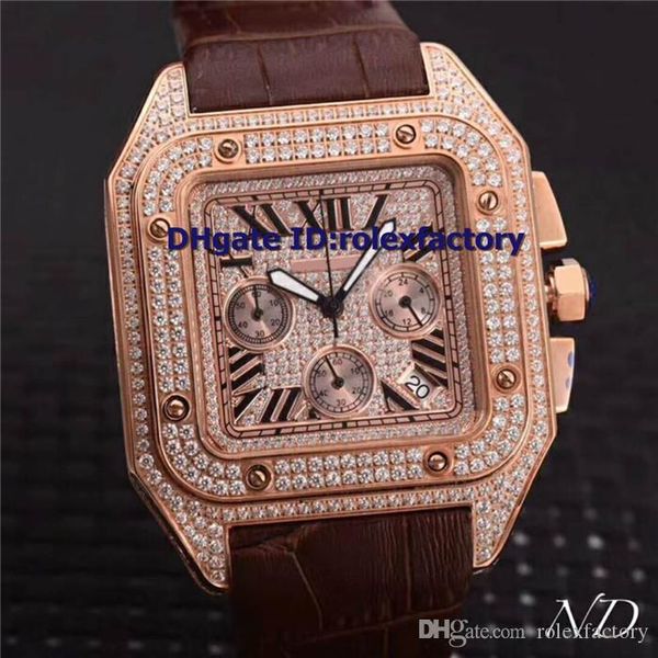 

Top XL 100 Squartz Полный Алмазная набор розового золота Мужские часы Япония VK Кварц Chronogr