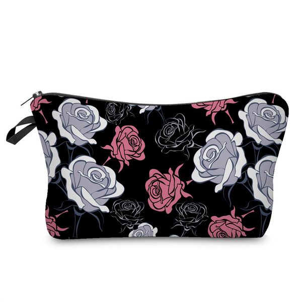 

rose 3d printing cosmetic bag fashion handbag womens multi-function female storage bag