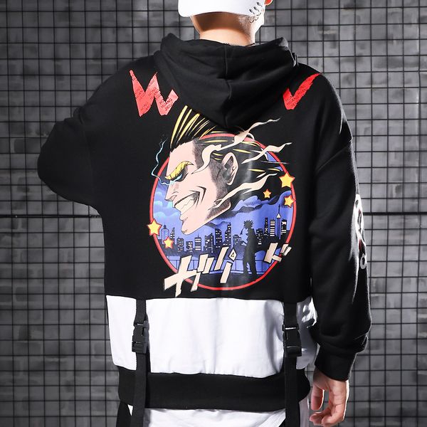 

autumn les handsome sweatshirts loose trend cartoon stitching function wind ribbon winter mens designer hoodies, Black