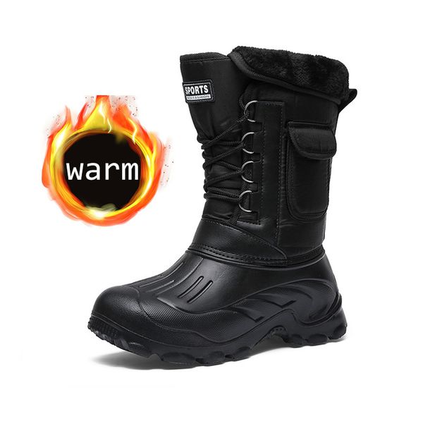 

2019 winter camouflage snow men boots rain shoes waterproof with fur plush warm male casual mid-calf work fishing boots 40-46, Black