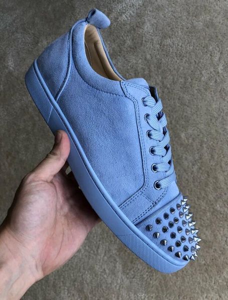 

19s young boy casual shoes red bottom flats studded low sneakers sky blue junior spikes luxury gift genuine leather sneaker quality, Black