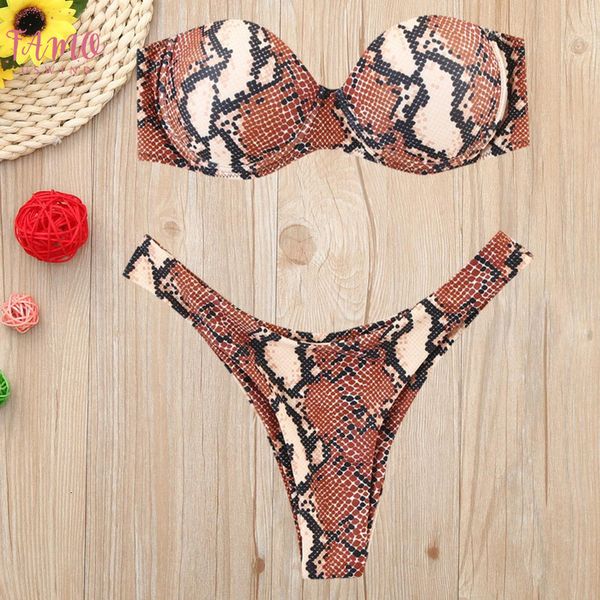 

2020 new womens swimsuits plus size vintage women print tube up two pieces bikini push up swimsuit swimwear beachwear p30, White;black