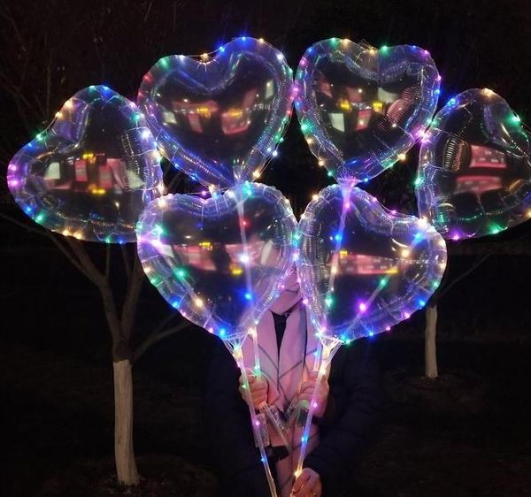 Amor Coração Forma de Estrela LEVOU Luz Piscando Balões Bobo Luminoso Balão Transparente com Vara para Festa de Casamento de Natal Decoração SN1717