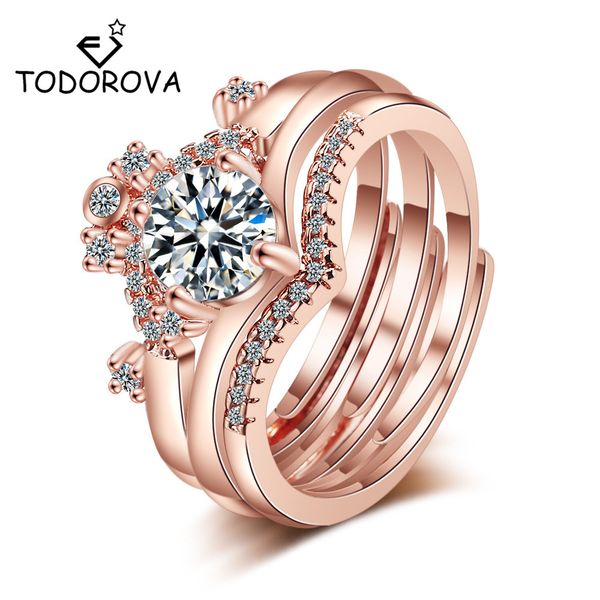 

todorova new 100 languages i love you charm projection rings for women girls cubic zircon crown open rings creative jewelry gift, Golden;silver